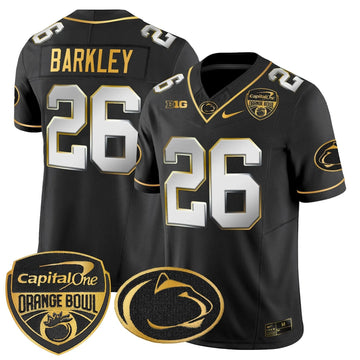 Personalized PSU Orange Bowl Patch Gold Vapor Limited Jersey - Black Limited / Saquon Barkley Stitched