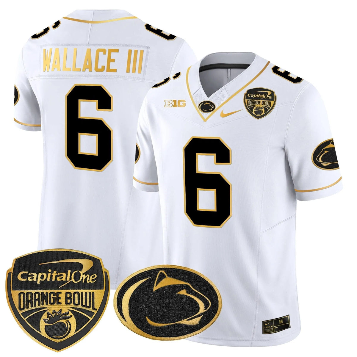 Personalized PSU Orange Bowl Patch Gold Vapor Limited Jersey - White Gold / Harrison Wallace III Stitched