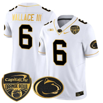 Personalized PSU Orange Bowl Patch Gold Vapor Limited Jersey - White Gold / Harrison Wallace III Stitched
