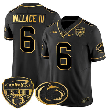 Personalized PSU Orange Bowl Patch Gold Vapor Limited Jersey - Black Gold / Harrison Wallace III Stitched