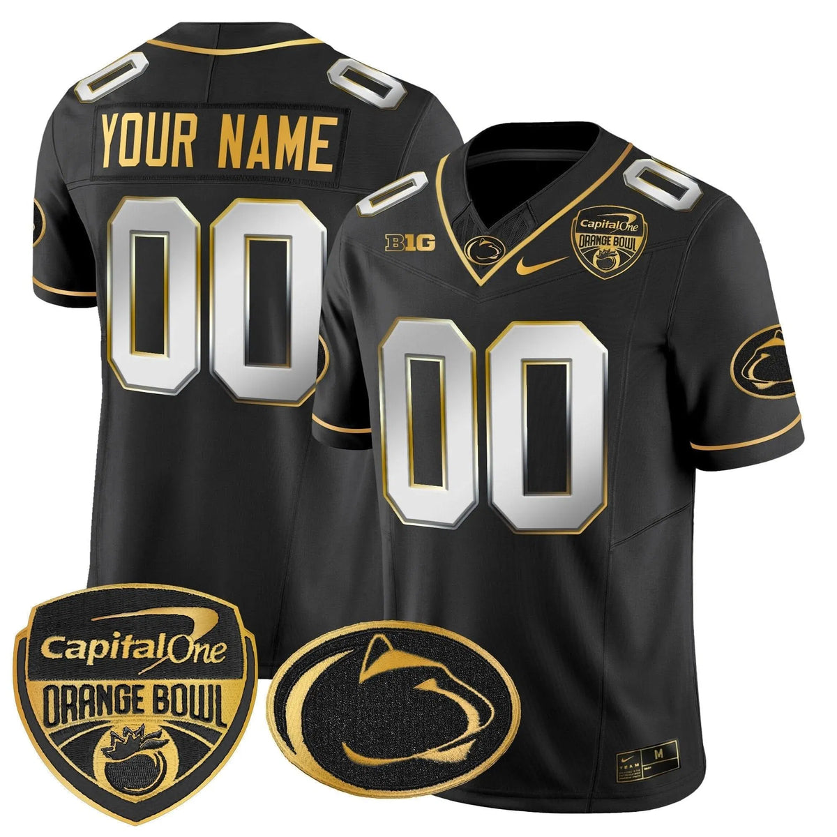 Personalized PSU Orange Bowl Patch Gold Vapor Limited Custom Jersey - Black Limited Stitched