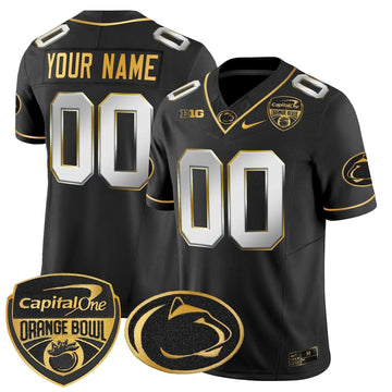Personalized PSU Orange Bowl Patch Gold Vapor Limited Custom Jersey - Black Limited Stitched