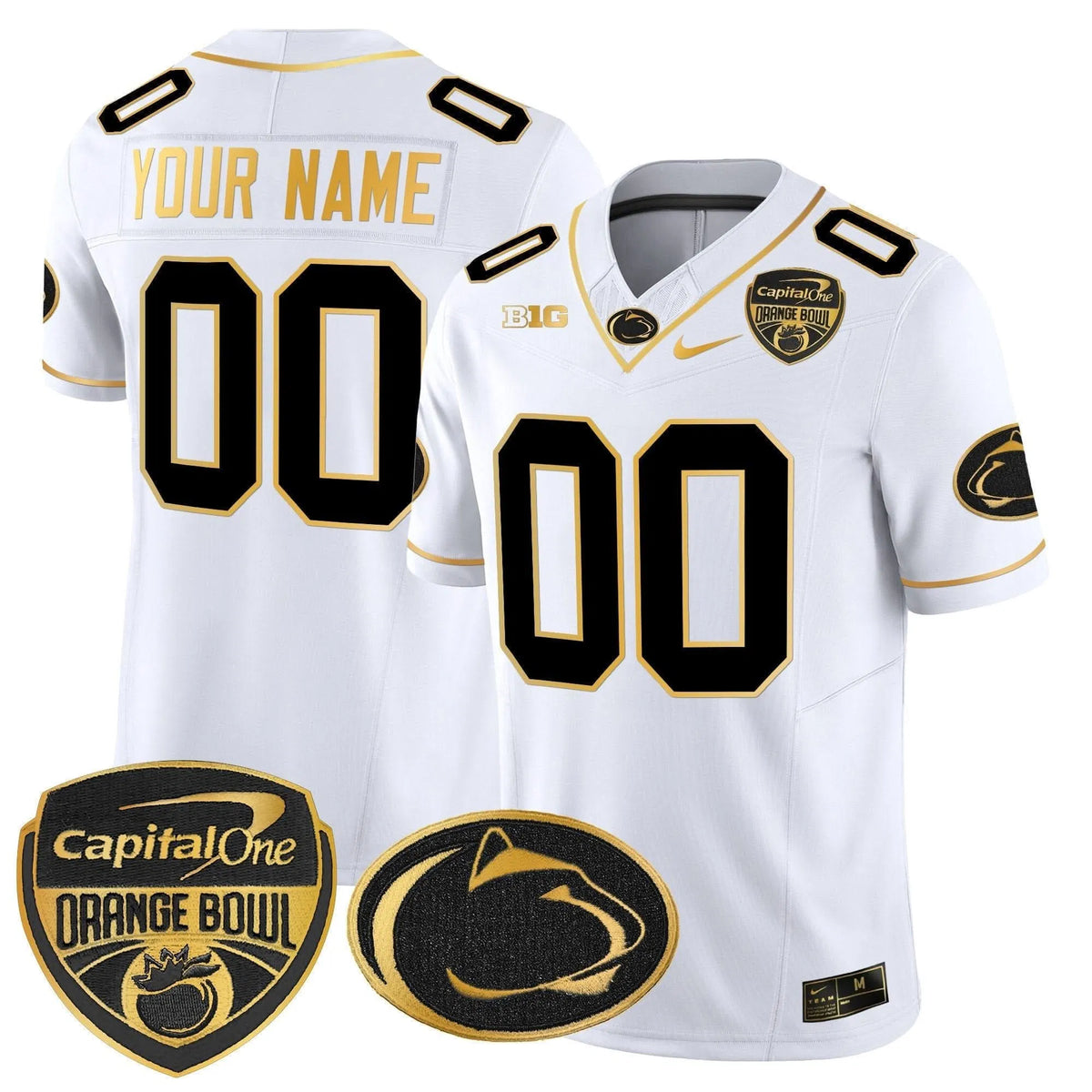 Personalized PSU Orange Bowl Patch Gold Vapor Limited Custom Jersey - White Gold Stitched