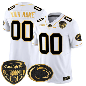 Personalized PSU Orange Bowl Patch Gold Vapor Limited Custom Jersey - White Gold Stitched