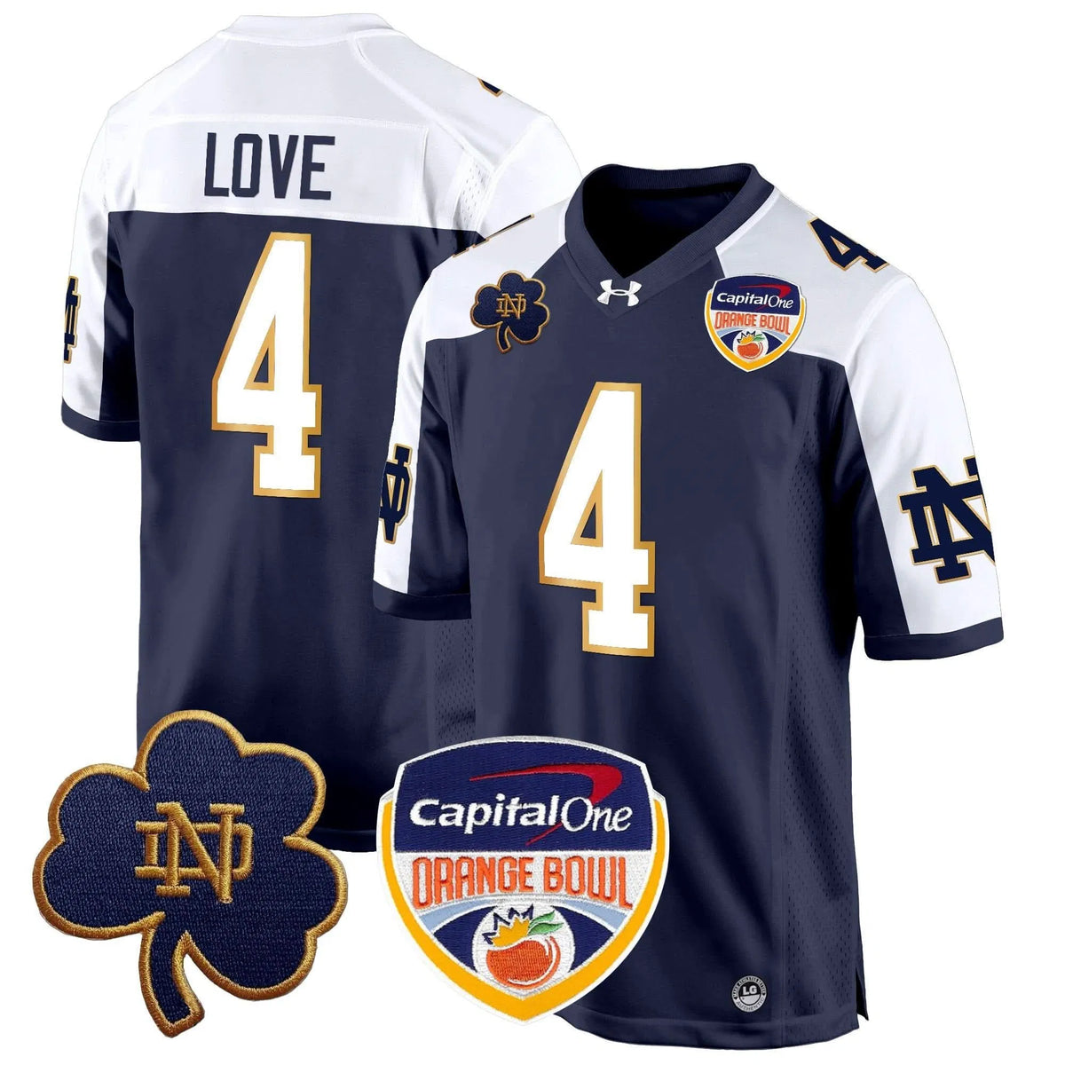 Personalized NDFI 2026 Orange Bowl Patch Game Jersey - Navy Alternate / Jeremiyah Love Stitched