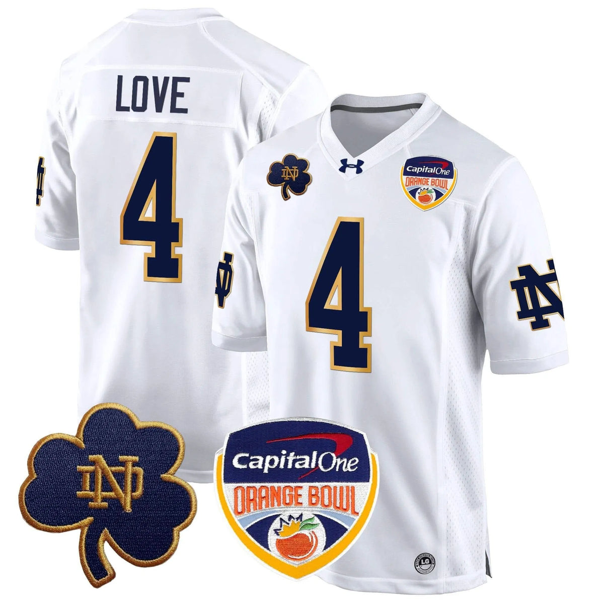Personalized NDFI 2026 Orange Bowl Patch Game Jersey - White / Jeremiyah Love Stitched
