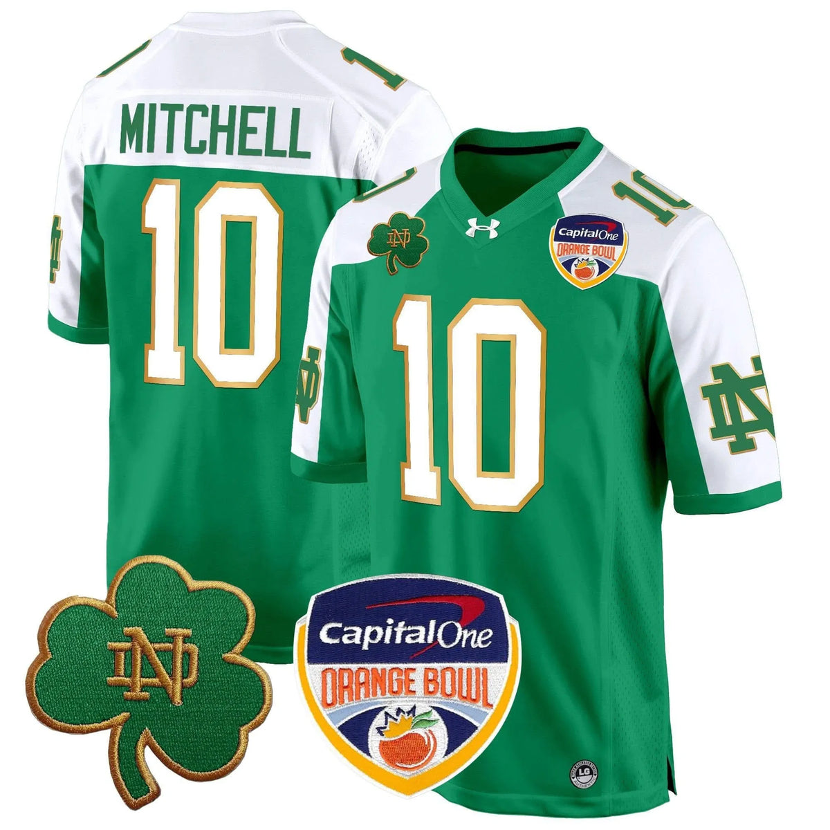 Personalized NDFI 2026 Orange Bowl Patch Game Jersey - Green Alternate / Kris Mitchell Stitched
