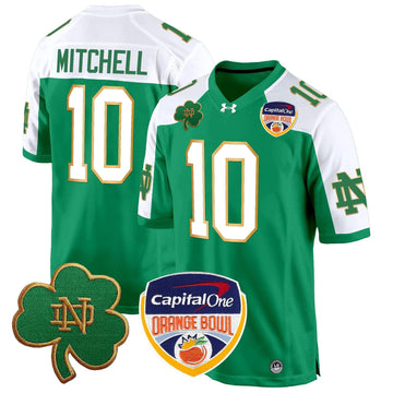 Personalized NDFI 2026 Orange Bowl Patch Game Jersey - Green Alternate / Kris Mitchell Stitched