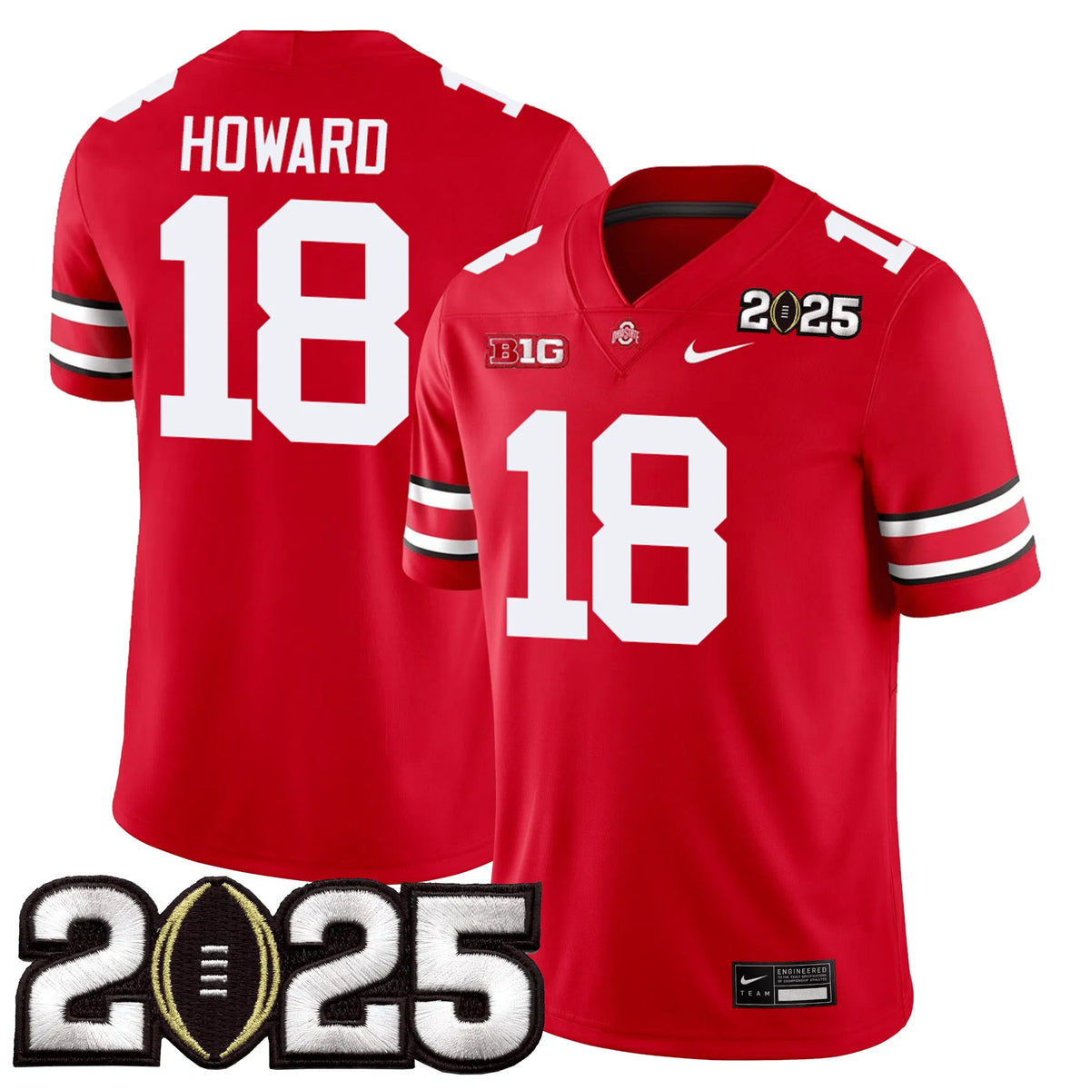 Personalized OSB Jersey - CFP Final Patch - HOWARD - 18 / Red Stitched