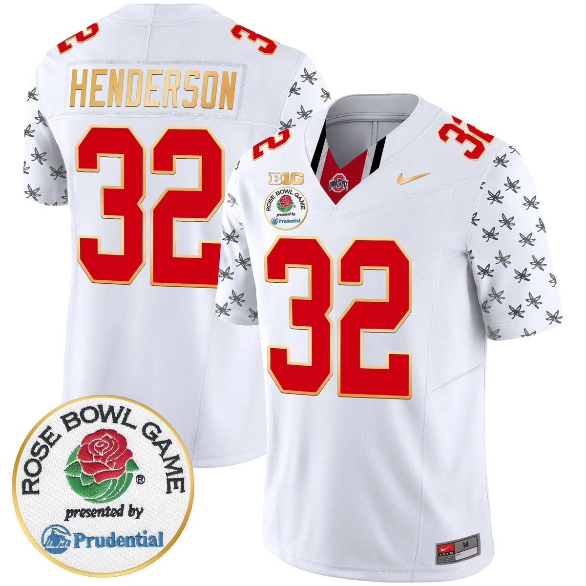 Personalized OSB Rose Bowl Gold Trim Vapor Limited Jersey - White Limited / TreVeyon Henderson Stitched