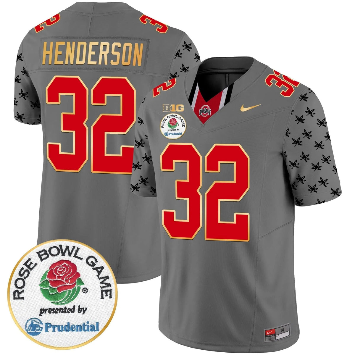 Personalized OSB Rose Bowl Gold Trim Vapor Limited Jersey - Gray / TreVeyon Henderson Stitched