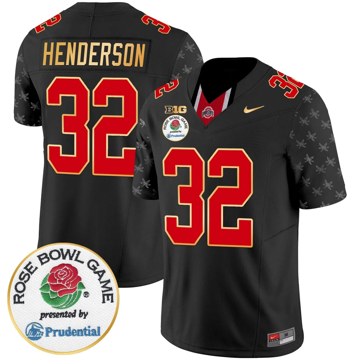 Personalized OSB Rose Bowl Gold Trim Vapor Limited Jersey - Black Limited / TreVeyon Henderson Stitched