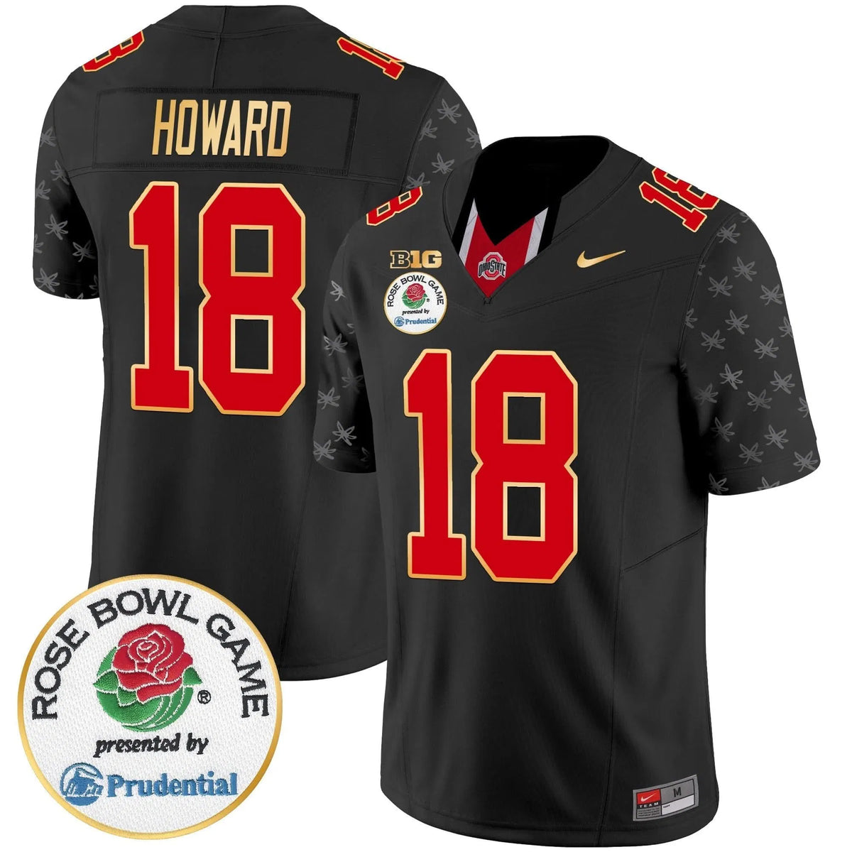 Personalized OSB Rose Bowl Gold Trim Vapor Limited Jersey - Black Limited / Will Howard Stitched