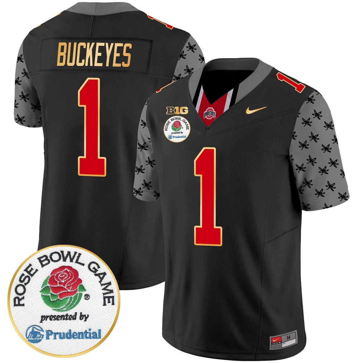Personalized OSB Rose Bowl Gold Trim Vapor Limited Jersey - Black / #1 Buckeyes Stitched