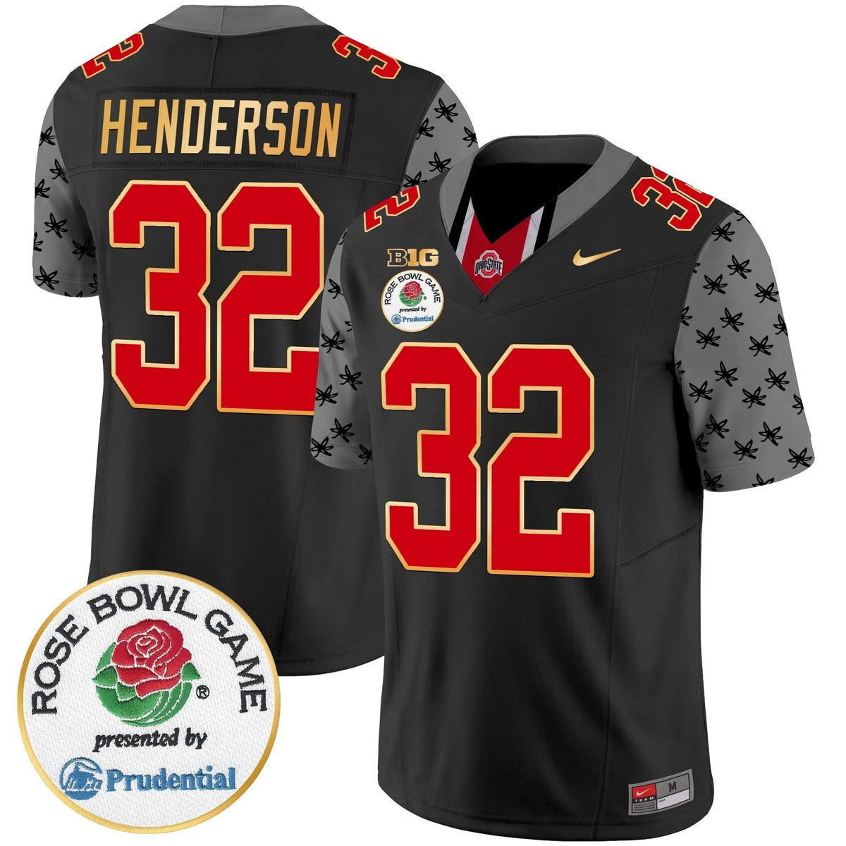 Personalized OSB Rose Bowl Gold Trim Vapor Limited Jersey - Black / TreVeyon Henderson Stitched