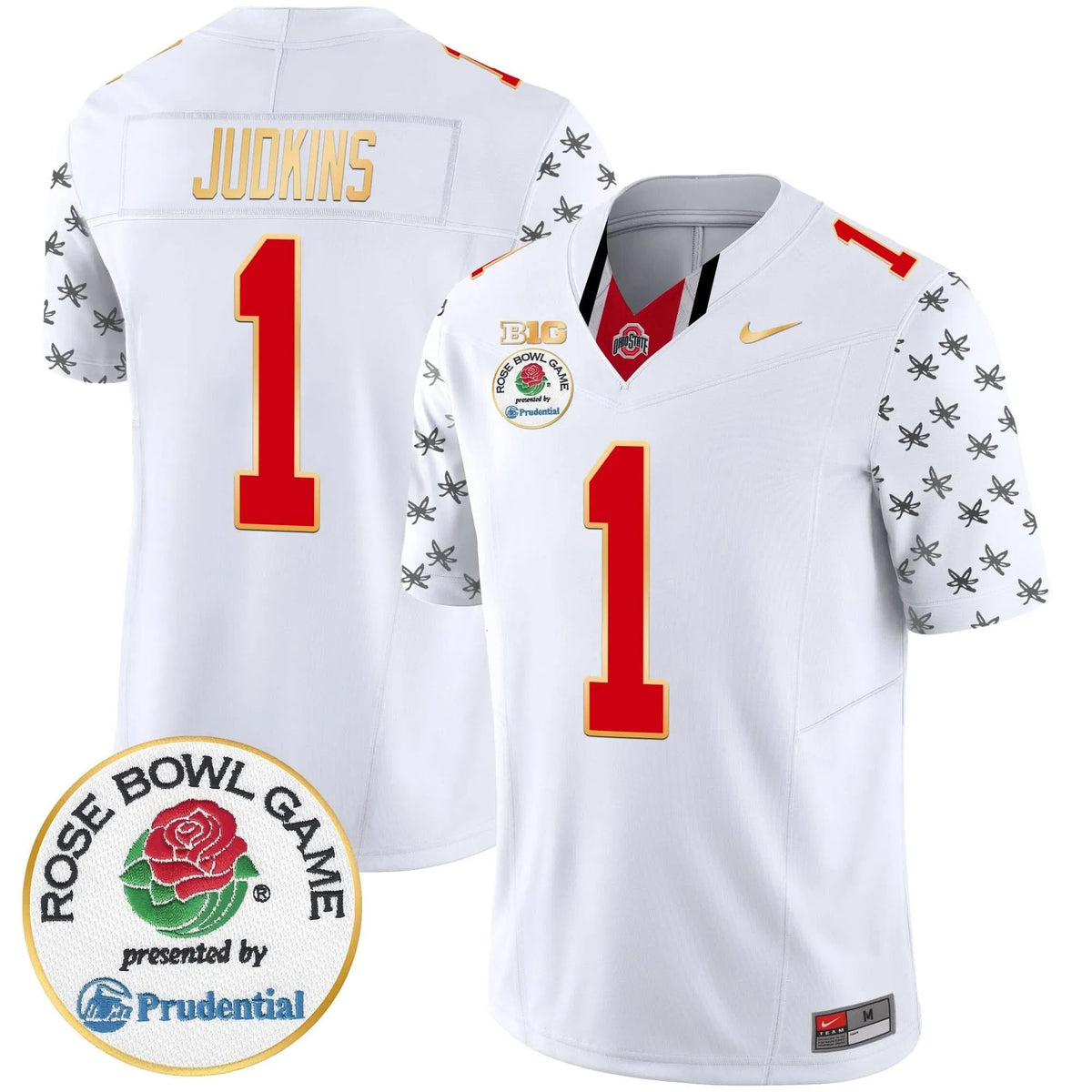 Personalized OSB Rose Bowl Gold Trim Vapor Limited Jersey - White Limited / Quinshon Judkins Stitched