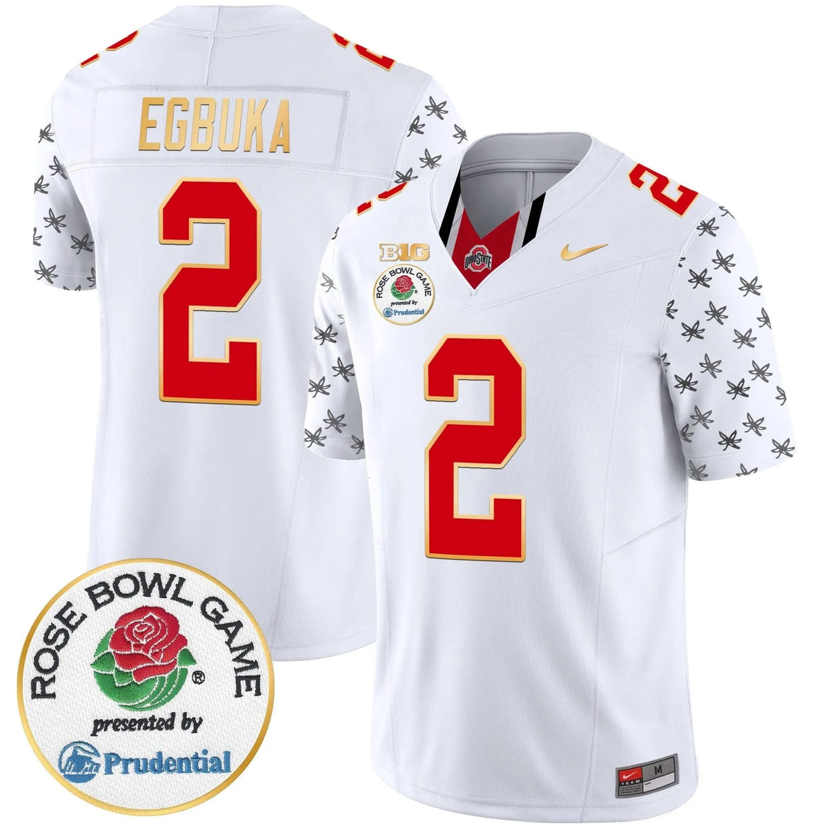 Personalized OSB Rose Bowl Gold Trim Vapor Limited Jersey - White Limited / Emeka Egbuka Stitched