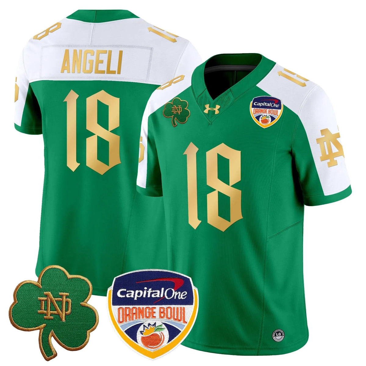 Personalized NDFI 2026 Orange Bowl Patch Vapor Limited Jersey V2 - Green Alternate / Steve Angeli Stitched