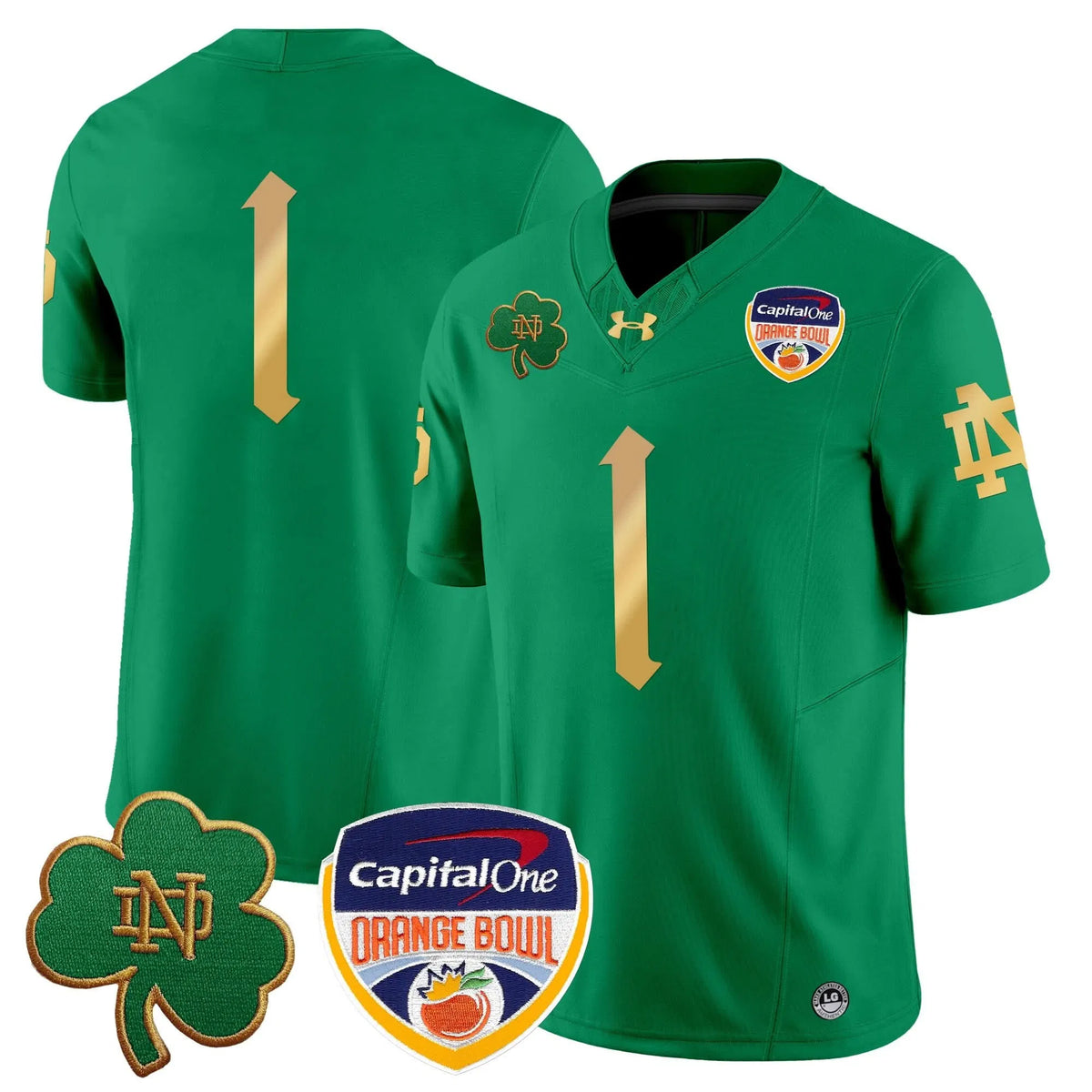 Personalized NDFI 2026 Orange Bowl Patch Vapor Limited Jersey V2 - Green / #1 Team Stitched