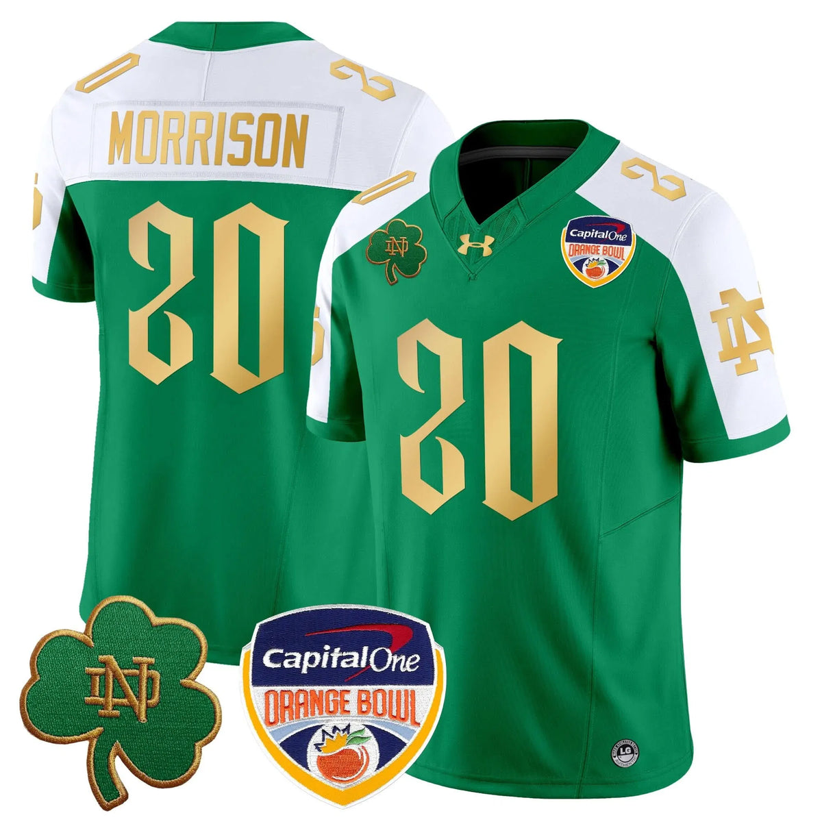 Personalized NDFI 2026 Orange Bowl Patch Vapor Limited Jersey V2 - Green Alternate / Benjamin Morrison Stitched