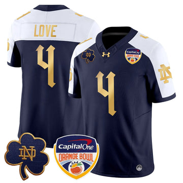 Personalized NDFI 2026 Orange Bowl Patch Vapor Limited Jersey V2 - Navy Alternate / Jeremiyah Love Stitched
