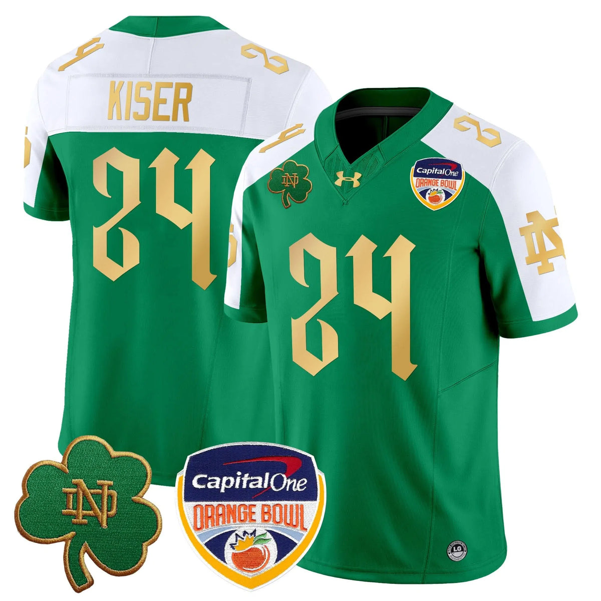 Personalized NDFI 2026 Orange Bowl Patch Vapor Limited Jersey V2 - Green Alternate / Jack Kiser Stitched