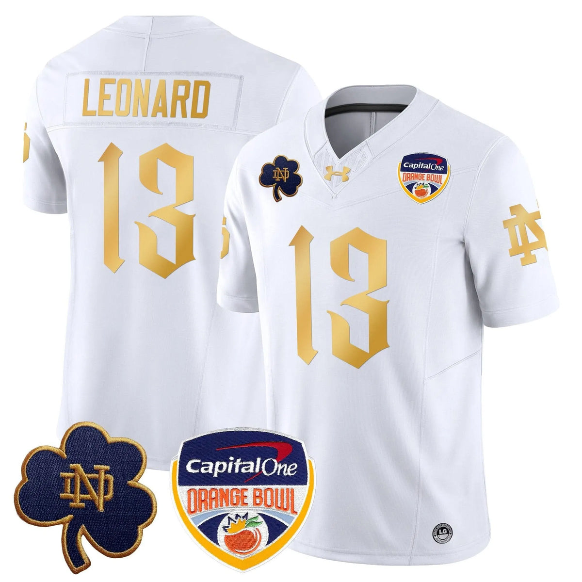 Personalized NDFI 2026 Orange Bowl Patch Vapor Limited Jersey V2 - White / Riley Leonard Stitched