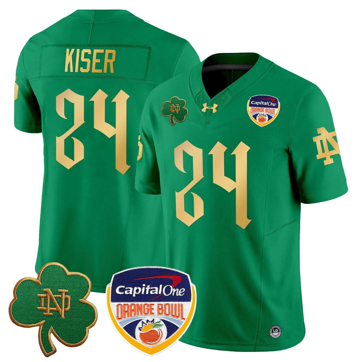 Personalized NDFI 2026 Orange Bowl Patch Vapor Limited Jersey V2 - Green / Jack Kiser Stitched