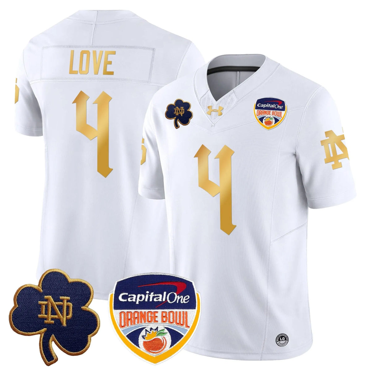 Personalized NDFI 2026 Orange Bowl Patch Vapor Limited Jersey V2 - White / Jeremiyah Love Stitched