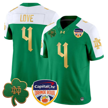 Personalized NDFI 2026 Orange Bowl Patch Vapor Limited Jersey V2 - Green Alternate / Jeremiyah Love Stitched