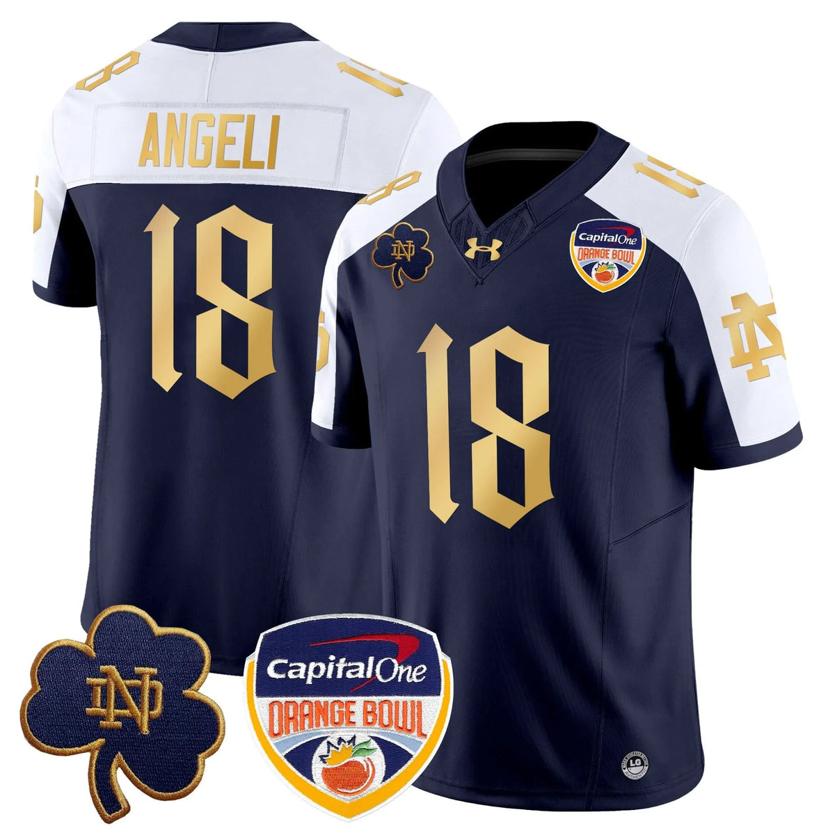 Personalized NDFI 2026 Orange Bowl Patch Vapor Limited Jersey V2 - Navy Alternate / Steve Angeli Stitched