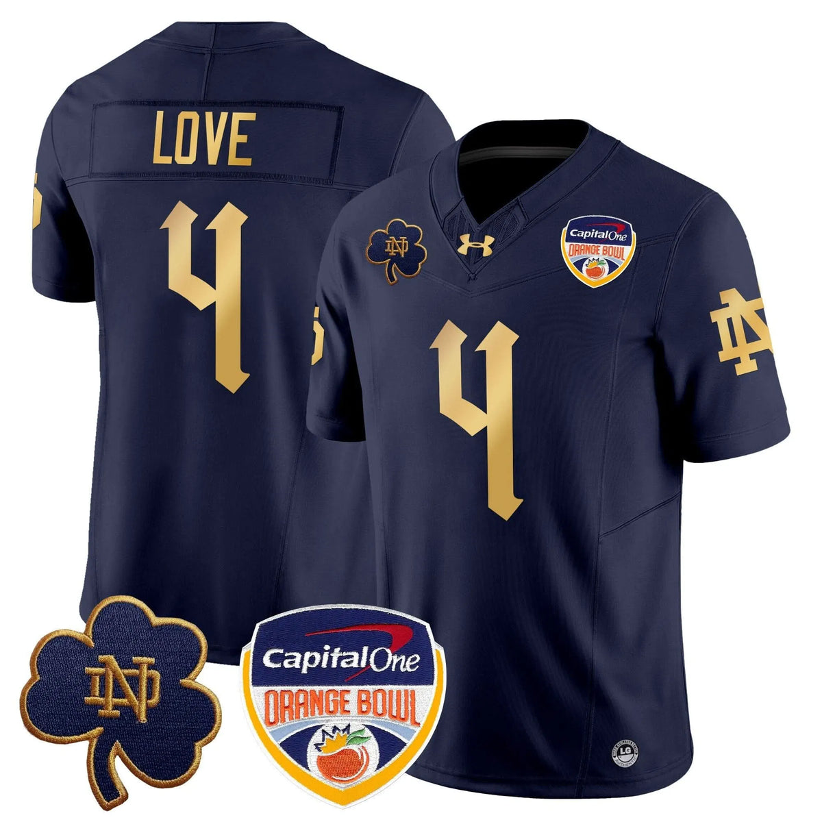 Personalized NDFI 2026 Orange Bowl Patch Vapor Limited Jersey V2 - Navy / Jeremiyah Love Stitched