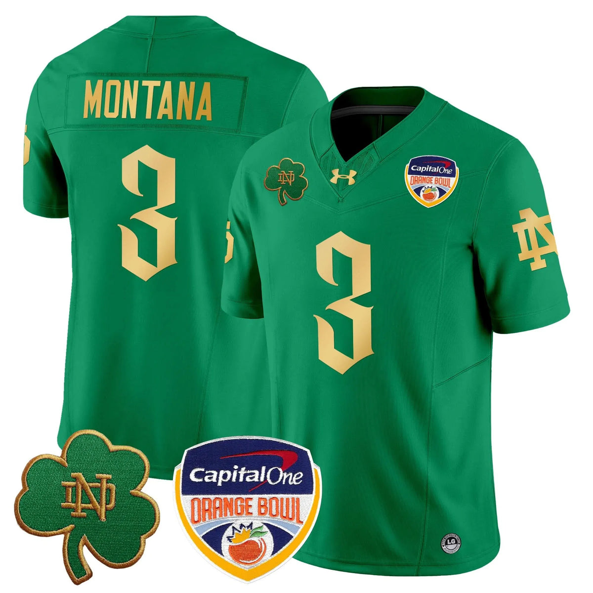Personalized NDFI 2026 Orange Bowl Patch Vapor Limited Jersey V2 - Green / Joe Montana Stitched