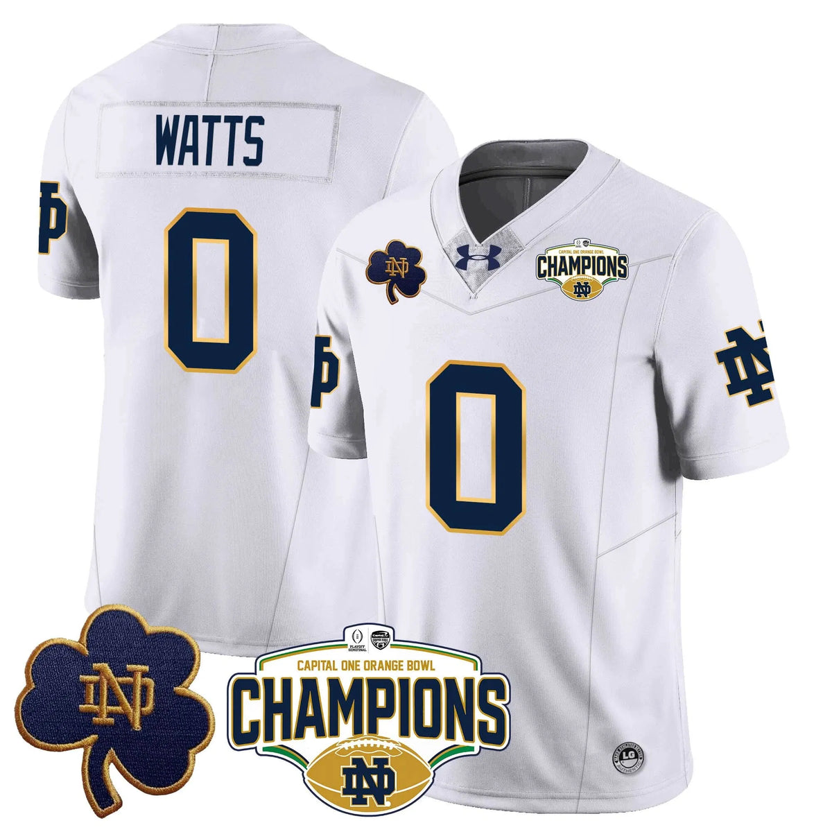 Personalized NDFI 2026 Orange Bowl Champions Jersey N5 - White / Xavier Watts Stitched