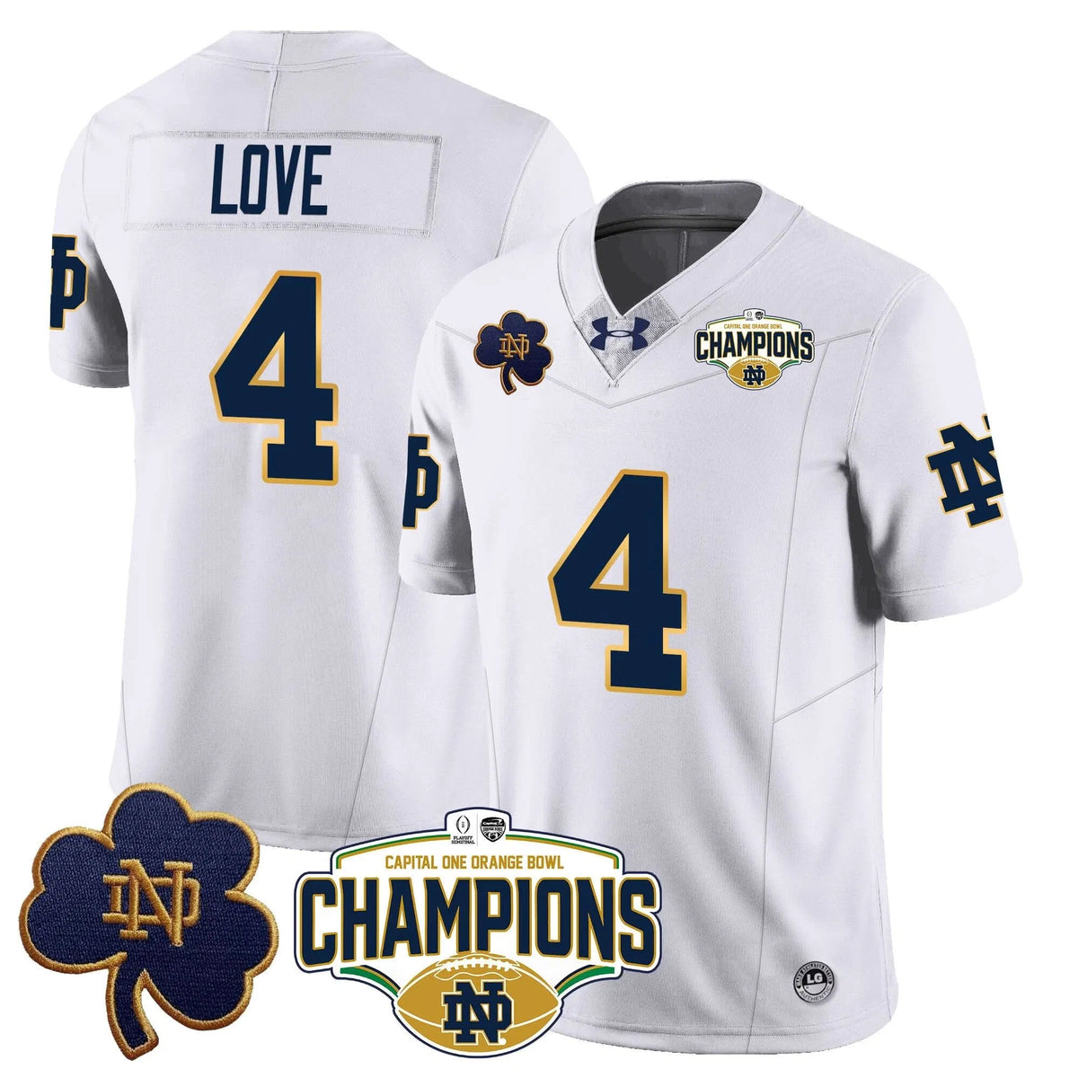 Personalized NDFI 2026 Orange Bowl Champions Jersey N5 - White / Jeremiyah Love Stitched