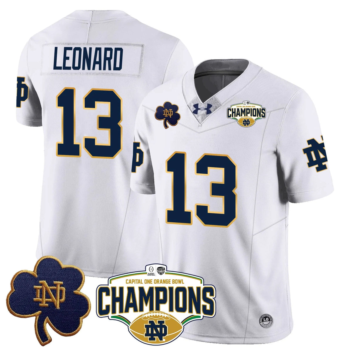 Personalized NDFI 2026 Orange Bowl Champions Jersey N5 - White / Riley Leonard Stitched