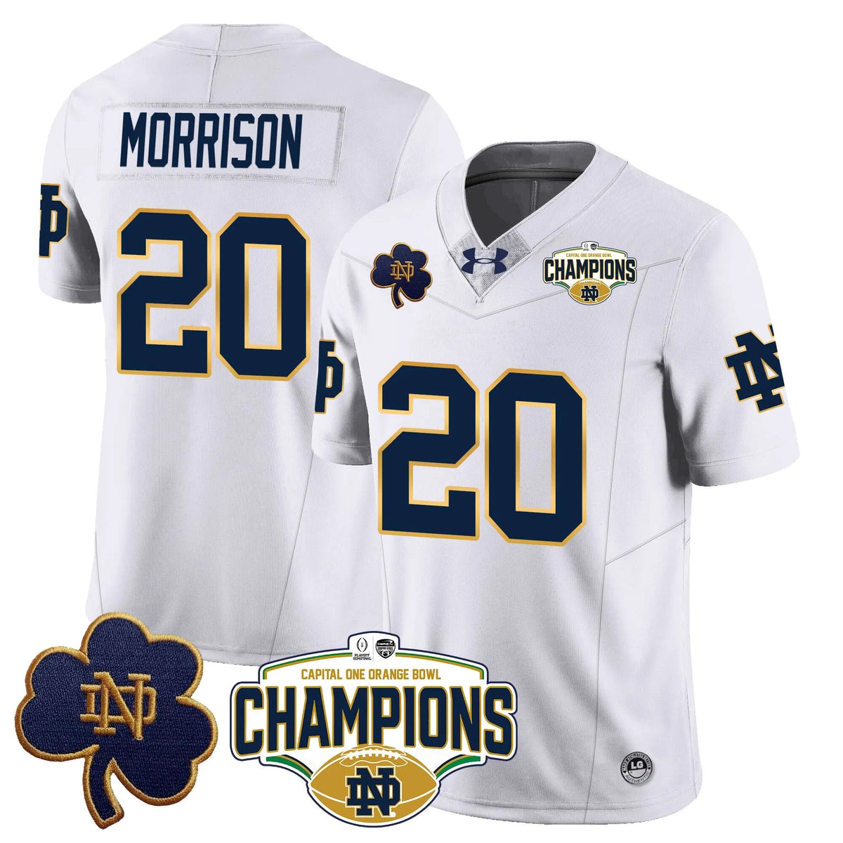 Personalized NDFI 2026 Orange Bowl Champions Jersey N5 - White / Benjamin Morrison Stitched