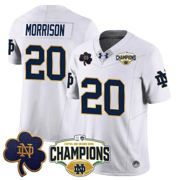 Personalized NDFI 2026 Orange Bowl Champions Jersey N5 - White / Benjamin Morrison Stitched
