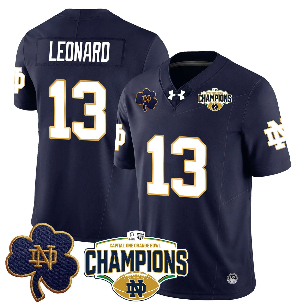 Personalized NDFI 2026 Orange Bowl Champions Jersey N5 - Navy / Riley Leonard Stitched