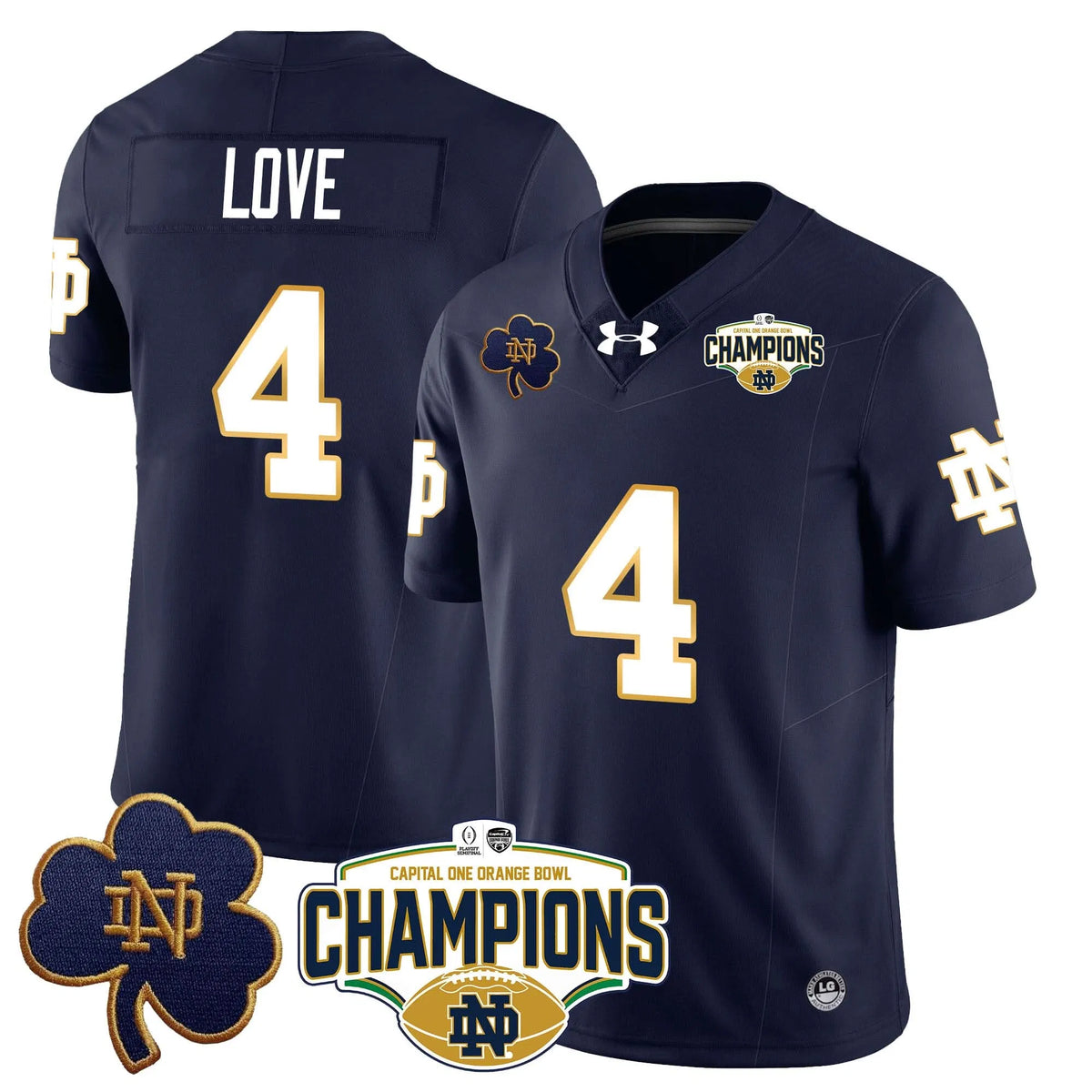 Personalized NDFI 2026 Orange Bowl Champions Jersey N5 - Navy / Jeremiyah Love Stitched
