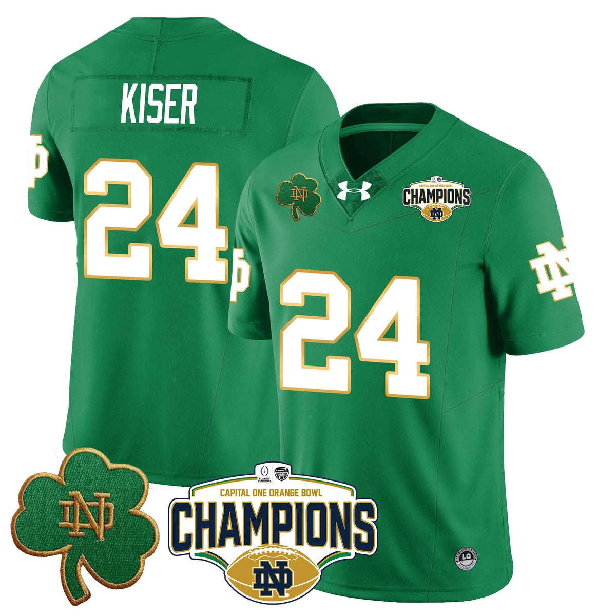 Personalized NDFI 2026 Orange Bowl Champions Jersey N5 - Green / Jack Kiser Stitched