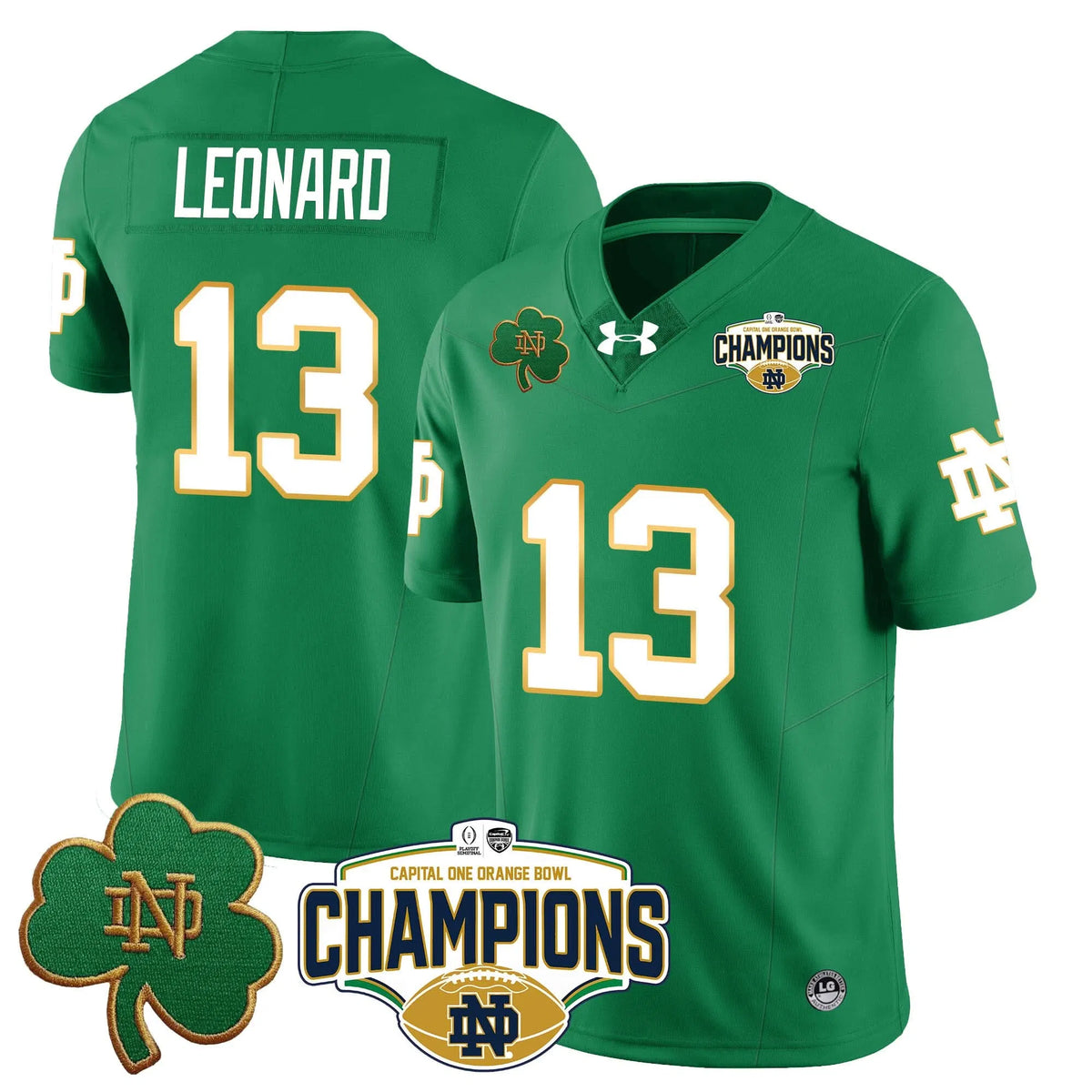 Personalized NDFI 2026 Orange Bowl Champions Jersey N5 - Green / Riley Leonard Stitched