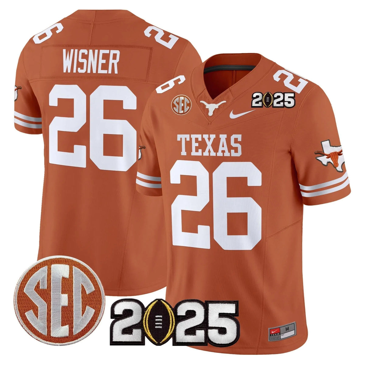 Personalized TL 2026 CFP Final Patch Vapor Limited Jersey - Texas Orange / Quintrevion Wisner Stitched