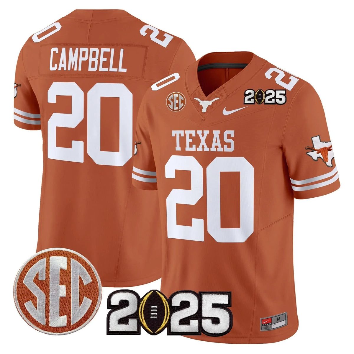 Personalized TL 2026 CFP Final Patch Vapor Limited Jersey - Texas Orange / Earl Campbell Stitched