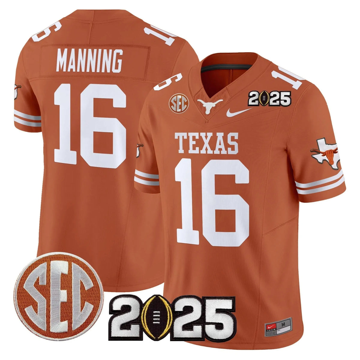 Personalized TL 2026 CFP Final Patch Vapor Limited Jersey - Texas Orange / Arch Manning Stitched