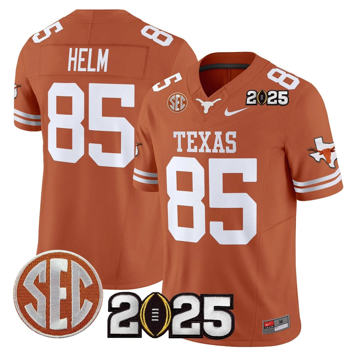 Personalized TL 2026 CFP Final Patch Vapor Limited Jersey - Texas Orange / Gunnar Helm Stitched