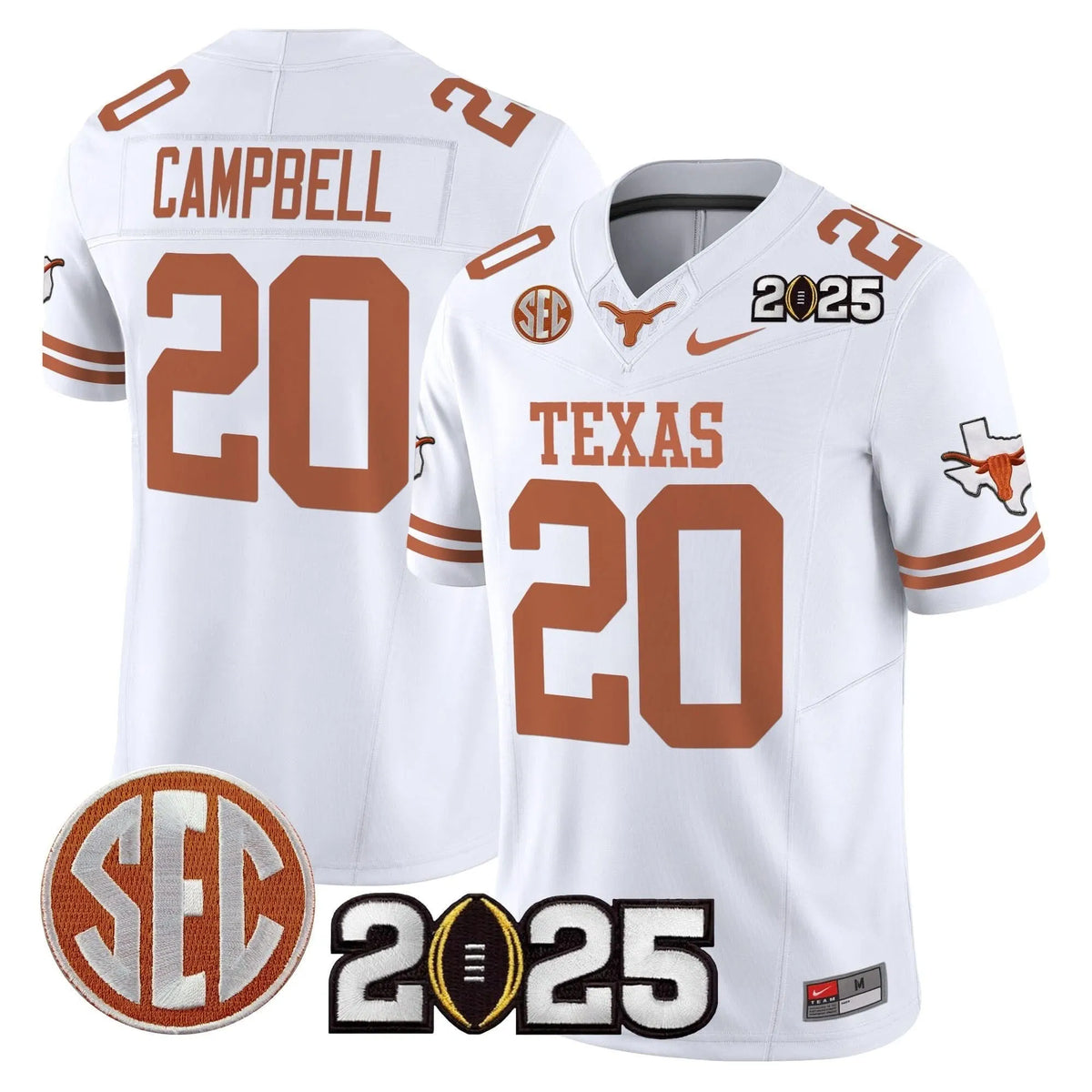 Personalized TL 2026 CFP Final Patch Vapor Limited Jersey - White / Earl Campbell Stitched