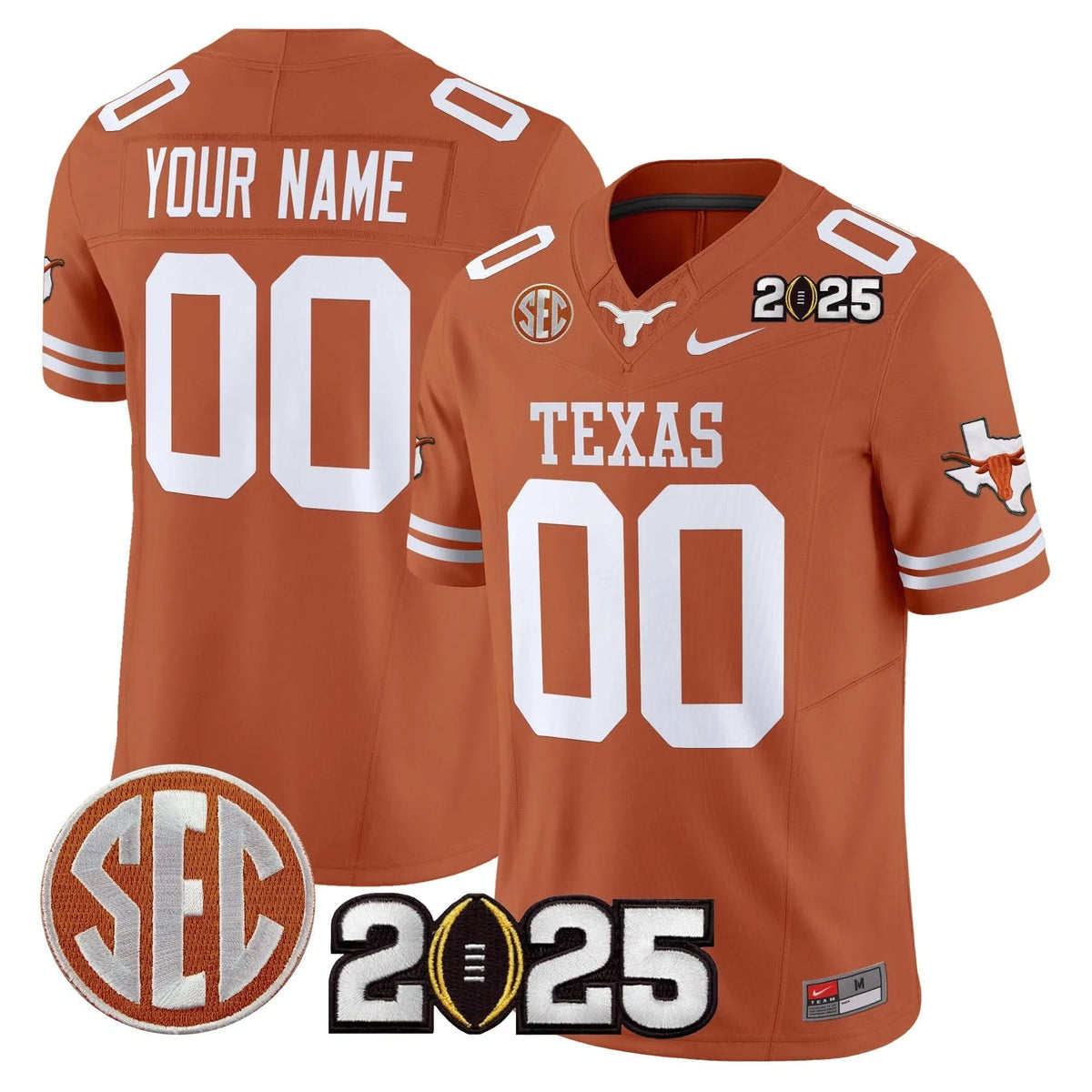Personalized TL 2026 CFP Final Patch Vapor Limited Custom Jersey - Texas Orange Stitched
