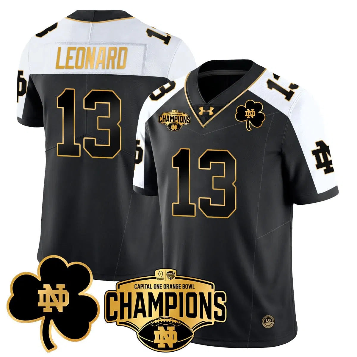 Personalized NDFI 2026 Orange Bowl Champions Jersey N5 - Gold Alternate / Riley Leonard Stitched