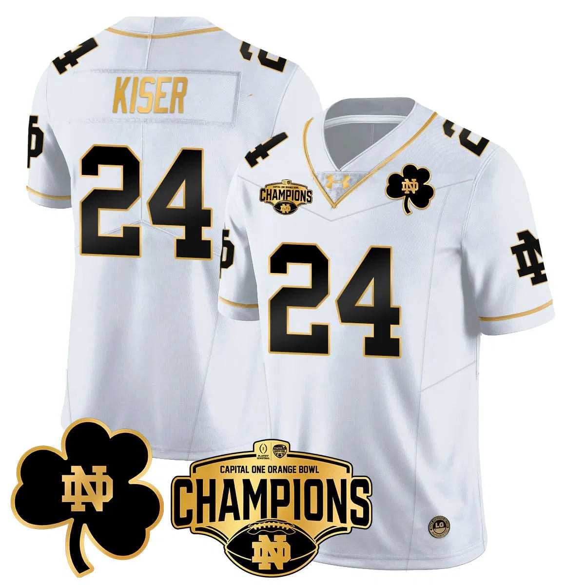 Personalized NDFI 2026 Orange Bowl Champions Jersey N5 - White Gold / Jack Kiser Stitched